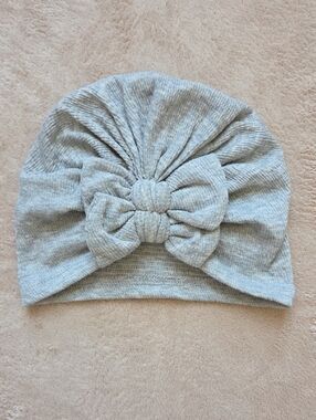Cat & Jack Gray Ribbed Bow Turban Hat 6-12m